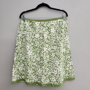 LL Bean Green Floral Women's A-Line 100% Cotton Skirt - 12 Reg